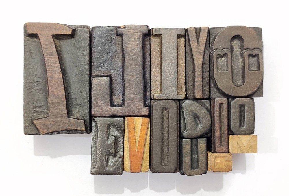 Vintage Letterpress 14 Mix Letters Wood Type Printers Block Collection #BL-301