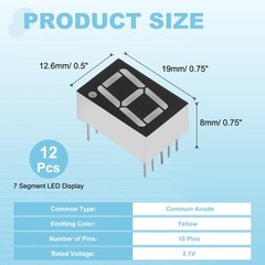 12Pcs 7 Segment LED Display, 2.1V Common Anode Digital Tube, Yellow