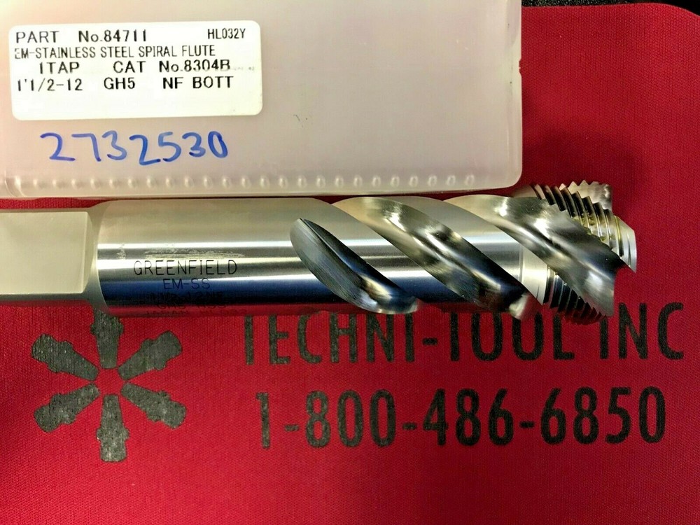 Greenfield 1 1/2-12 X 6 1/2 OAL NF GH5 HSS Spiral 4FL Bottoming Tap 2732530