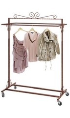 Clothing Rack Boutique Double Bar Rail Rolling Salesman Retail Bronze 48 72″ H