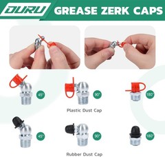 100PCS 1/4″-28 Grease Zerk Fittings Kit, Straight SAE with Caps & Wrench 8mm