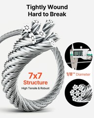 VEVOR T316 Stainless Steel Cable 1/8″ 7×7 Steel Wire Rope 600 ft Cable Railing