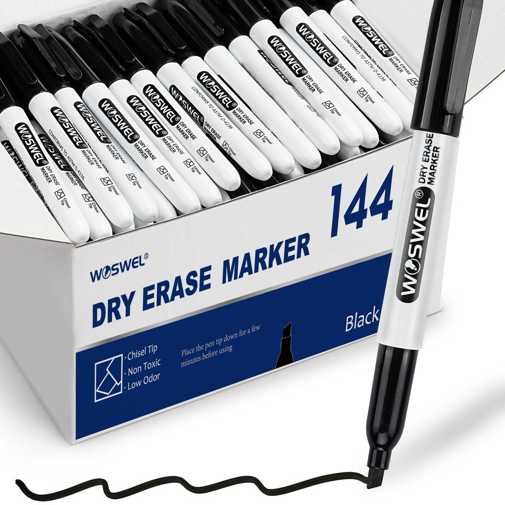WOSWEL Dry Erase Markers Bulk, 144 Pack Black 1 Count (Pack of 144),