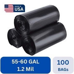 55-60 Gallon Heavy-Duty 1.2 mil Black Garbage Can Liners – 38×60 – 100ct