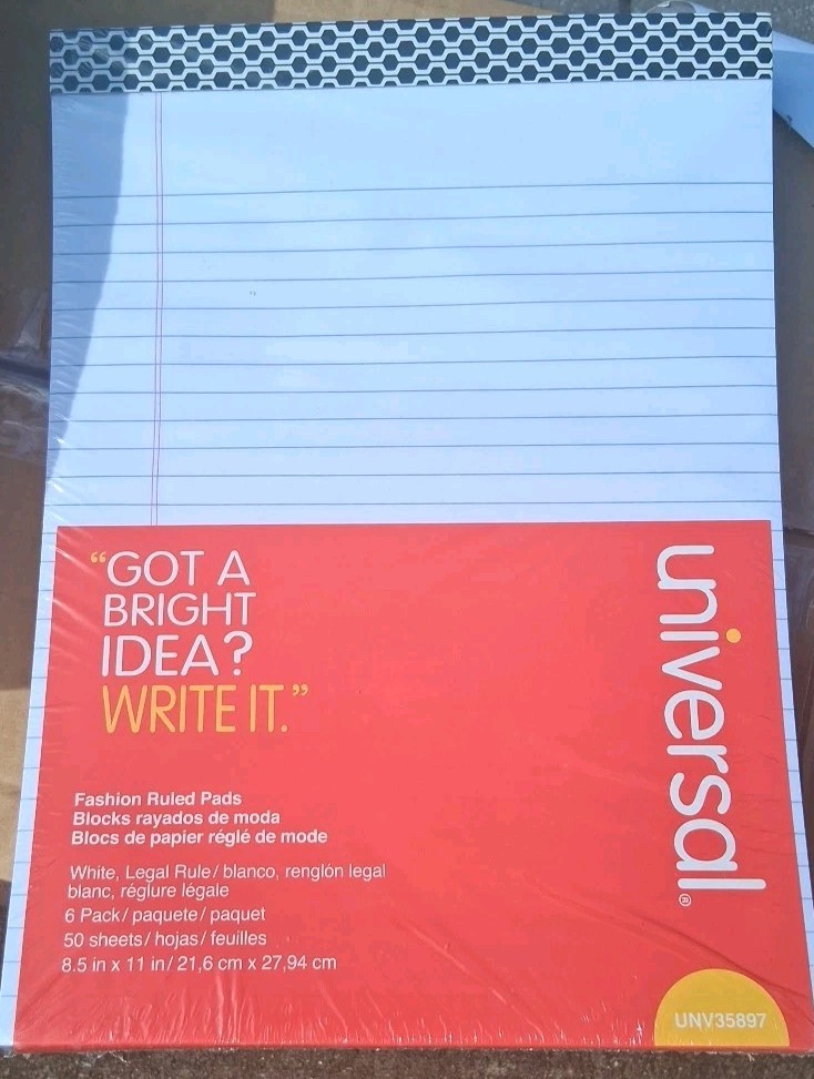 Universal Fashion Writing Pads 8.5×11″ White, 50 Sheets – 6 Pack – UNV35897