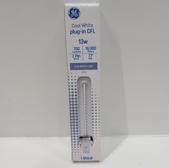GE CFL Light Bulb 13W Cool White 700 Lumens GX23 2‑Pin Plug‑In 7.1″ 1‑Pack New