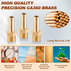Boeray 5pcs Brass Hose Barb Fittings 5/16 Inch Barb to 1/4 Inch NPT Male Thre…