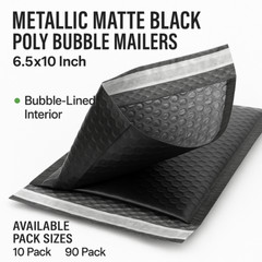 #0 Poly Bubble Mailers 6.5×10 – Self-Seal Padded Envelopes –Metallic Matte Black