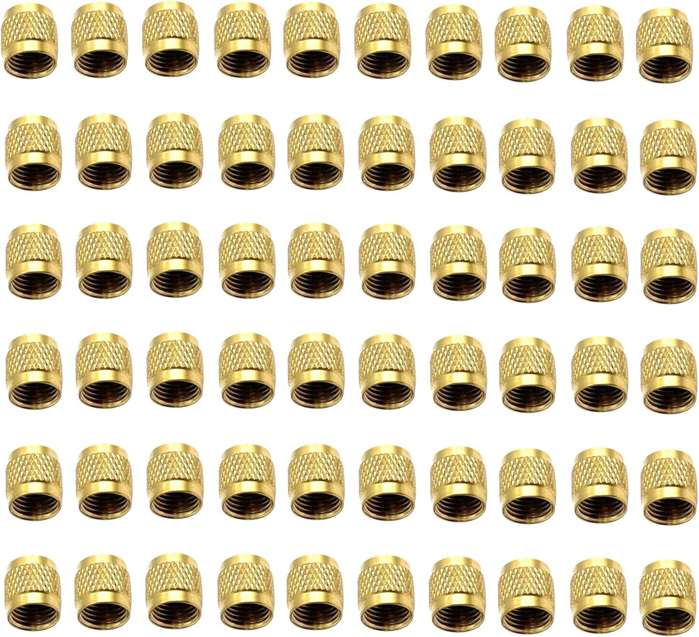 60 Pcs Schrader Valve Caps, Brass 1/4″ Flare Caps Round HVAC Valve Caps with …
