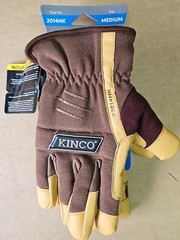 5 Pair Kinco 2014HK Thermal Leather Work Gloves, Spandex Stretch, Medium, Brown