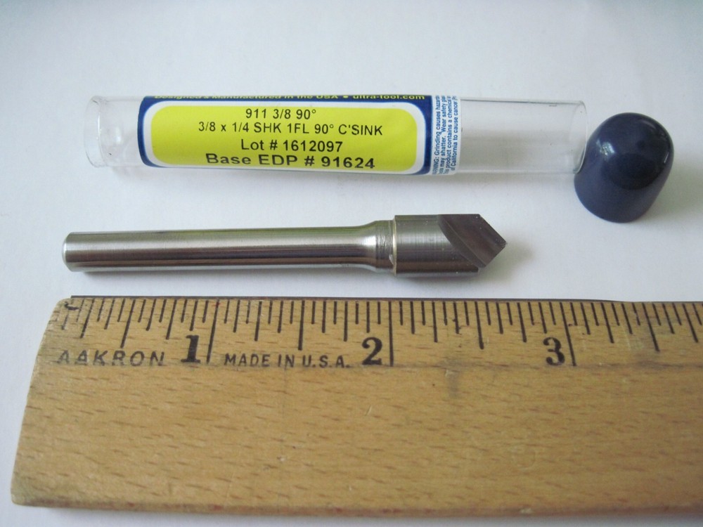 Ultra Tool 91624 Carbide Head Countersink 3/8″ x 90°, 1FL, 1/4″ Shank 2-5/8″OAL