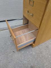 Vintage Industrial Mission Style Oak Wood Filing File Cabinet 2 Drawer Brass E69