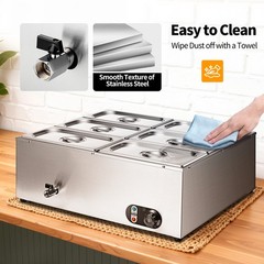 6-Pan 48Qt Commercial Food Warmer 1500W Steam Table Buffet Bain Marie Warmer