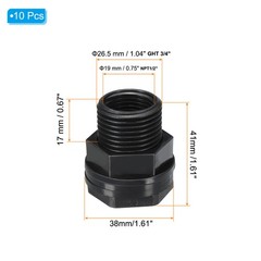 10 Pack Bulkhead Fitting NPT 1/2″ x GHT 3/4″ Water Tank Connector Black