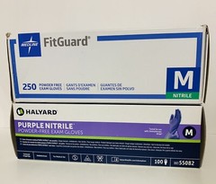 Medline Fitguard & Halyard Nitrile Exam Gloves SIZE M, 2 Boxes 350 Ct Pwder Free