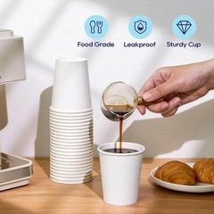 8oz Disposable Paper Cups / Lid Coffee Bean Design/ 1000 White Cups