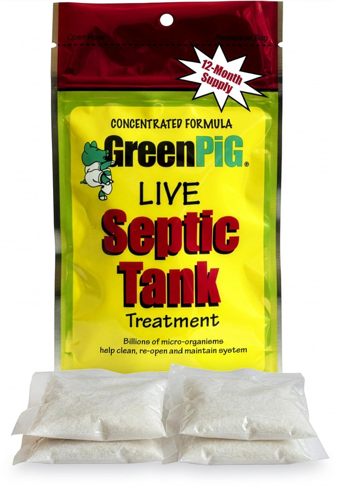 Green Pig Septic Tank Treatment Packets – 1-Year Supply- 4 Packets, One Color