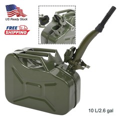 10L Gas Metal Can Gasoline Fuel Container Diesel Tank Green w/ Inverted Oil Pipe
