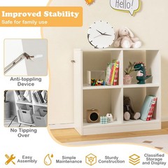 Costzon Toy Organizers And Storage Wooden White 4-Cube Kids Bookcase For Books