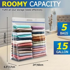 15 Gallon Large Storage Bags, 3.5 Mil Thick Clear Plastic Zipper Bags with Ha…