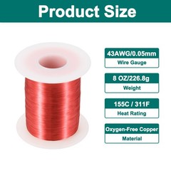 43 AWG Magnet Wire, 43 Gauge 8 oz Enameled Copper Wire, 155C(311F), Red,White