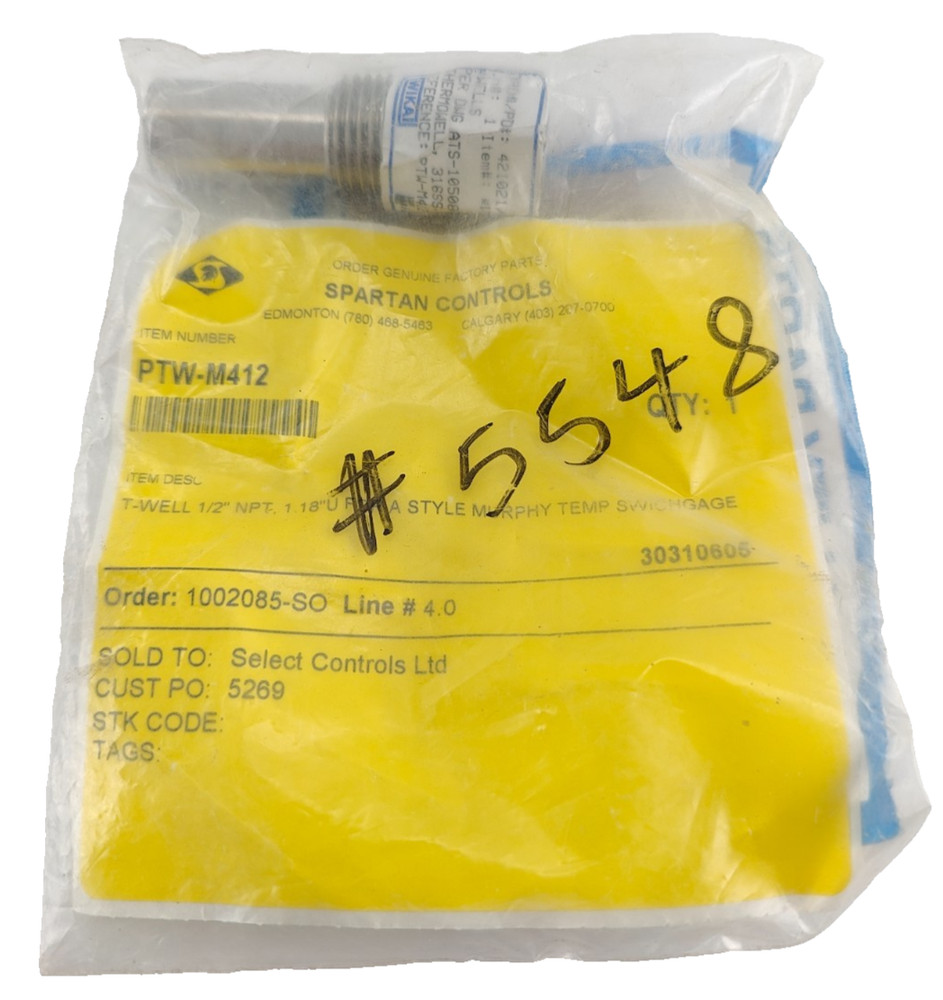 WIKA PTW-M412 T-WELL 1/2″ NPT, 1.18″U, , 316SS FOR A STYLE MURPHY TEMP SWICHGAGE