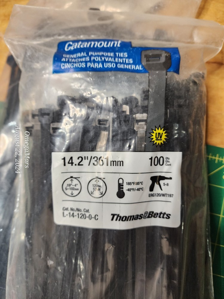 Thomas & Betts Catamount L-14-120-0-C 14.2″ Heavy Duty Cable ties, 120lb