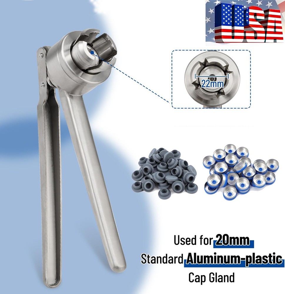 20mm Flip Vial Crimper, Crimping Tool w/ (100 Pcs Flip Caps and Rubber Stoppers)