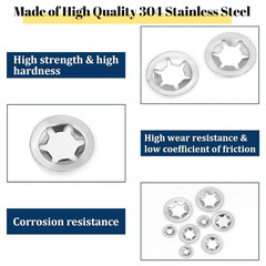 530PCS Internal Tooth Star Lock Washer, 304 Stainless Steel Push Nuts Assortment