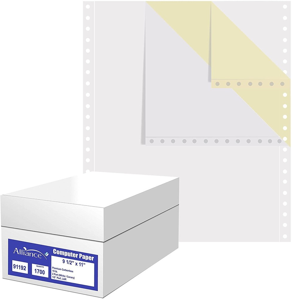 Continuous Computer Paper 9.5″x11″ L&R Perf Blank 2-Pt White/Canary, 1700Sheets