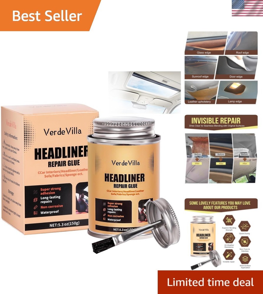 Non-Toxic Fabric Adhesive – Stronghold Headliner Repair Glue with Built-in Brush
