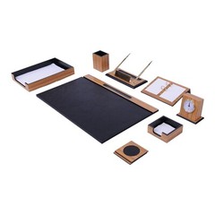 Wood Leather Desk Organizer Set Walnut Wood Combination Organizer Set- 11 PCS