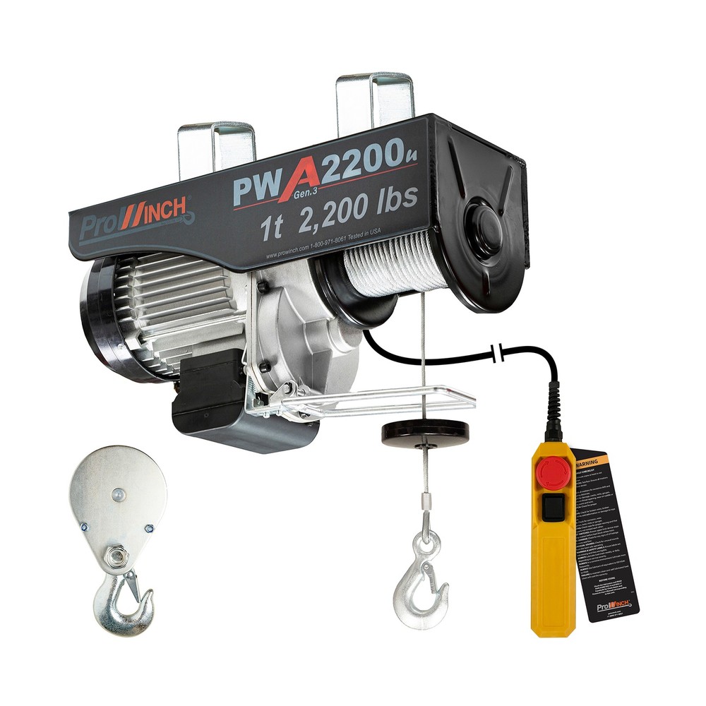 Electric Wire Rope Hoist 1 Ton 2200 lb 110V 38 ft. Wired Remote Control, H1 Duty