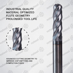 5 PCS 4 Flute 3/16″ x 2″ Overall Length Ball Nose Carbide End Mill AlTiN Coated