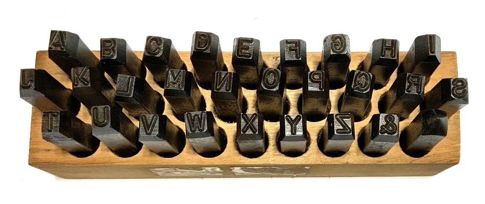 Mid-Century Young Bros 28-Piece Letter Metal Tool Steel Stamp Set 1/4″ USA
