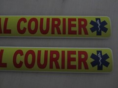 Yellow Red & Blue MEDICAL COURIER Magnetic Signs 3″x24″ 1 Pair 4 Car Truck SUV