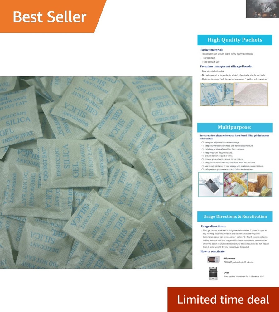 100-Pack Silica Gel Desiccant Packs – 2g Moisture Absorbers for Safety