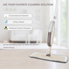 HOMTOYOU Spray Mops for Floor Cleaning: Wet Mop with 4 piece set, Beige