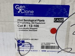 (200/Cs) GENESEE GenClone 25mL Graduated Serological Pipets 50/Bag 12-106