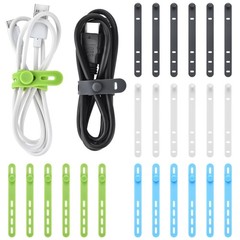 24 Pcs Silicone Cable Ties, Wire Cord 0.5*5in, White, Gray, Green, Blue