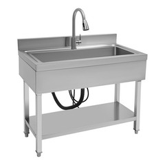 Used Commercial Sink Stainless Steel Sink Single Bowl Kitchen Sink w/ Faucet