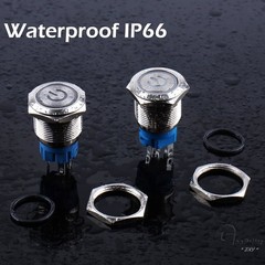 22mm LED ON OFF Waterproof Stainless Steel Latching Push Button Power Switch