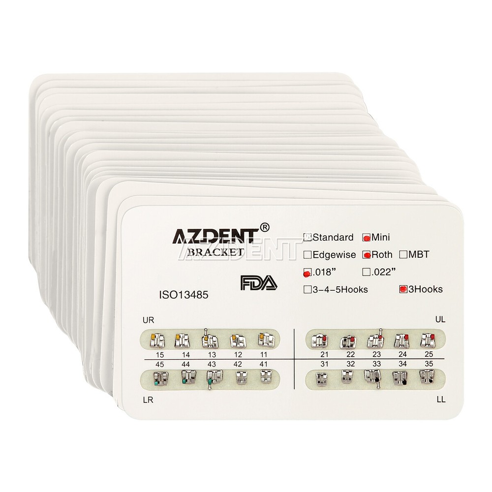 10X AZDENT Dental Orthodontic Bracket Mini/Standard MBT/Roth 022/018 Hooks 3 4 5