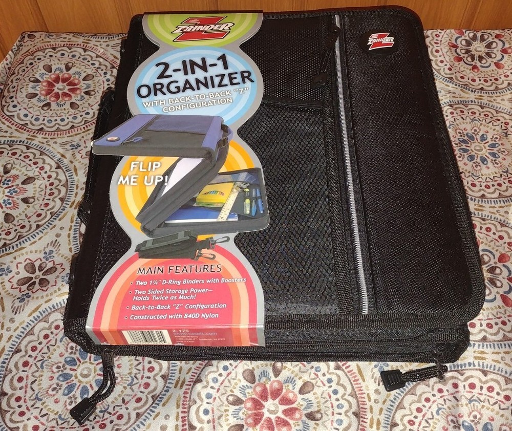 Case-It Two Side 1.25″ D-Ring Z-Binder Black 2-In-1 Binder Handle Shoulder Strap