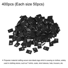 400 x Clothing Sewing Size Label XS/S/M/L/XL/XXL/3XL/4XL Embroidered Label Black