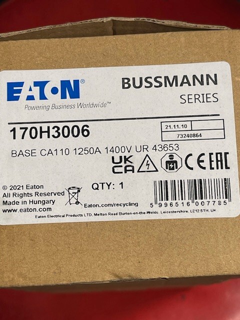 Eaton Bussmann 170H3006 Base CA110 1250A 1400V UR 43653 Fuse Block / Holder
