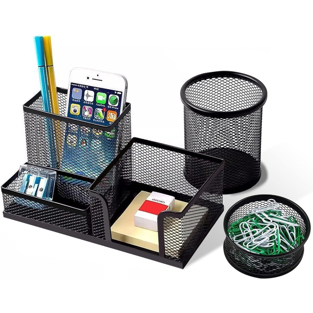 Pen Holder for Desk, Desk Organizers Set-3 Compartments Mesh Pencil Holder with