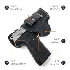 Black Leather Inside The Waistband Holster. Right Hand IWB Concealed Gun Hols…