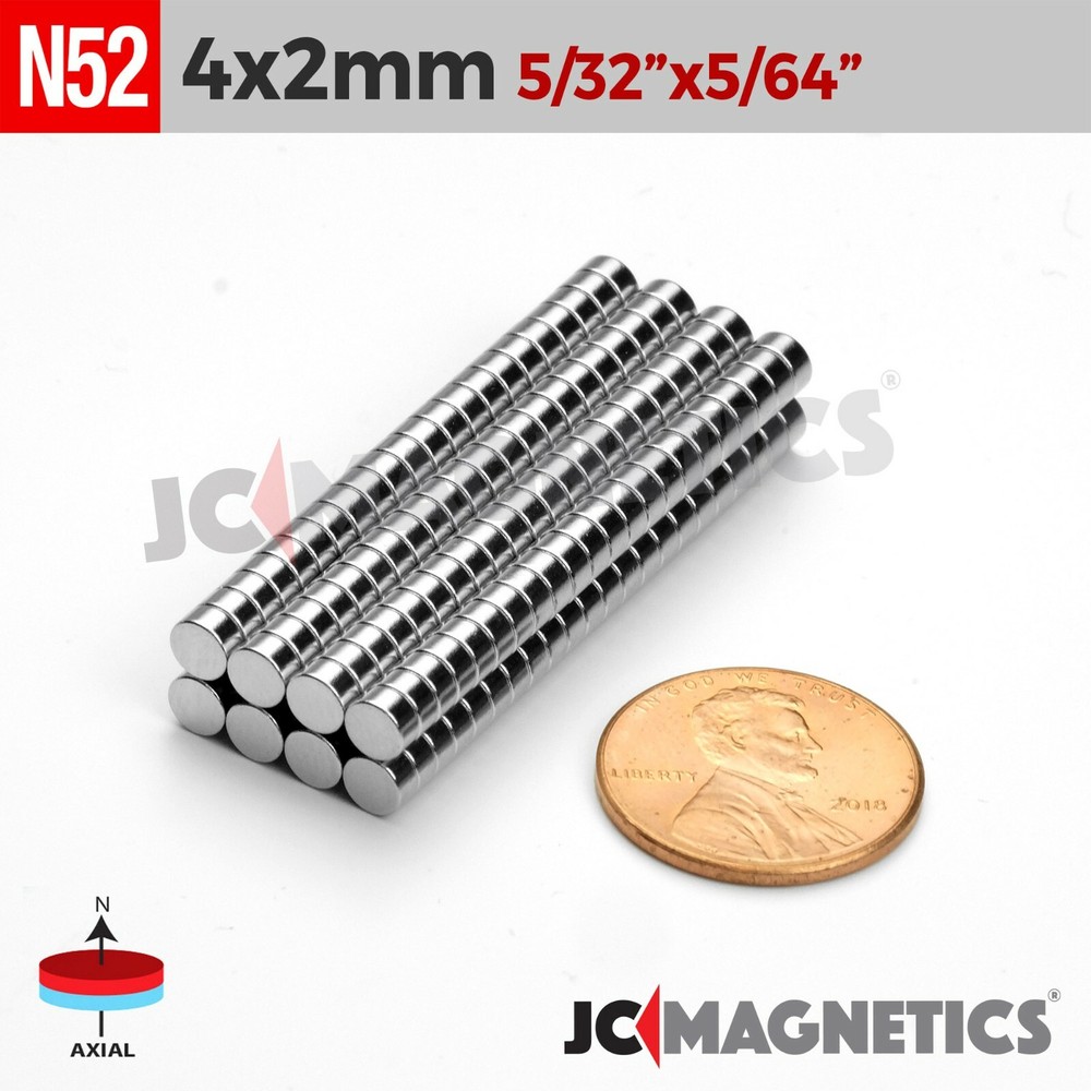 4mm x 2mm 5/32″x5/64″ N52 Rare Earth Neodymium Small Magnet Discs 4x2mm