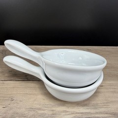 Revol France White Porcelain Single Handle Ramekins Set of 2 Individual Dishes